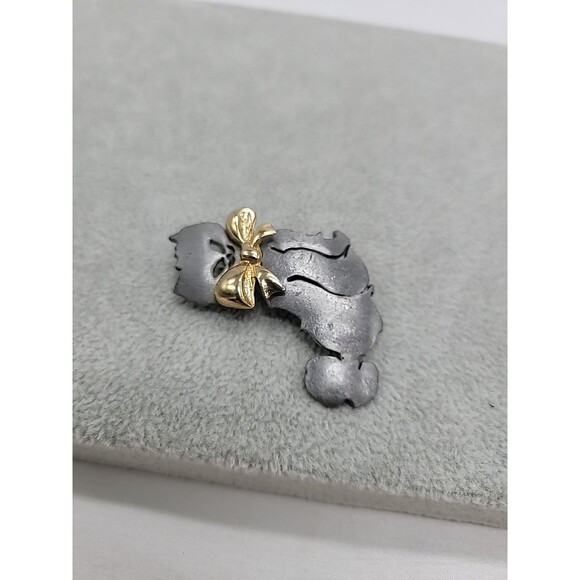 Ultra Craft Matte Silverstone Cat with Bow Pin Brooch Vintage Kitty Jewelry 2" - Picture 5 of 14